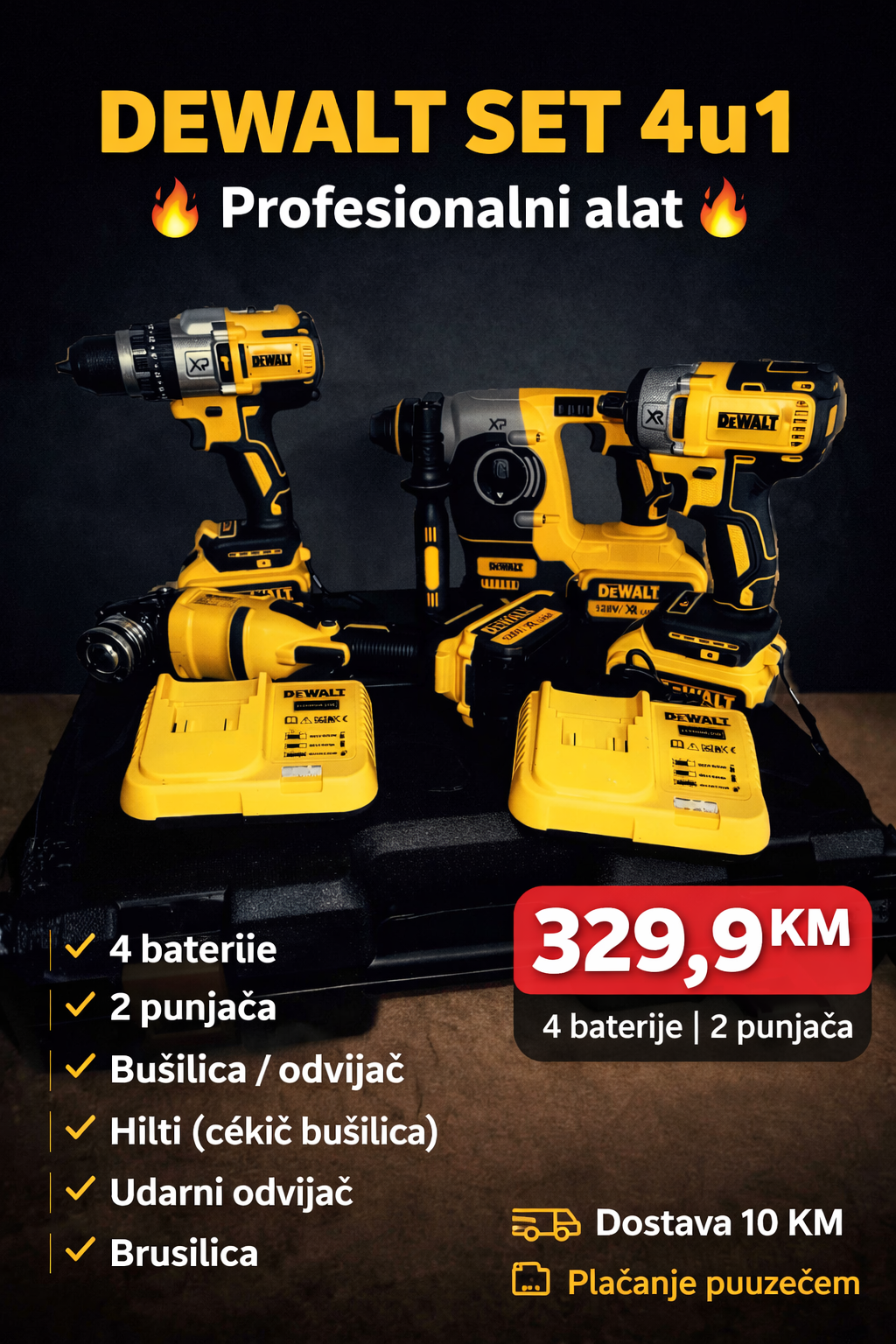 322eba4d-f9cb-41f3-b774-9fa58cd0c887 DeWALT Set 4u1 sa 4 baterije 128V - Image 1
